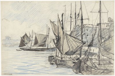 Segelfartyg i hamnen i Oostende av Adolf le Comte
