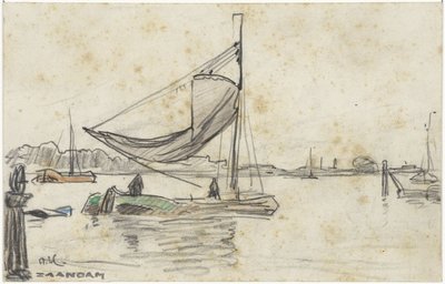 Segelfartyg på Zaan nära Zaandam av Adolf le Comte
