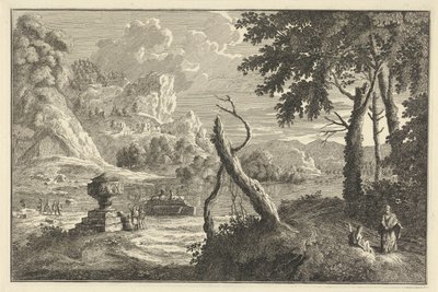 Arkadiskt flodlandskap med brutet träd Italienska och tyska landskap (serietitel) av Adolf van der Laan
