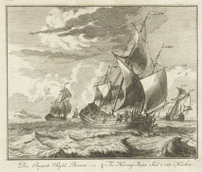 Sillröret seglar hem, ca 1725 Den Buysch Seyld Binnen / The Herring Busse Sail