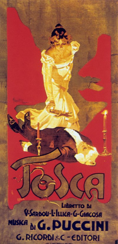 Omslag av Adolf Hohenstein till partitur av operan Tosca av Giacomo Puccini av Adolfo Hohenstein