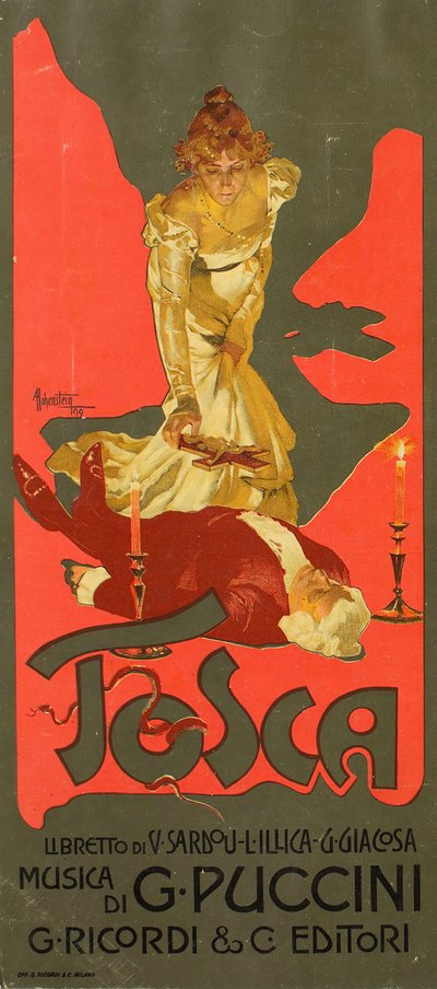 Affisch för Opera Tosca av G. Puccini, 1899. av Adolfo Hohenstein