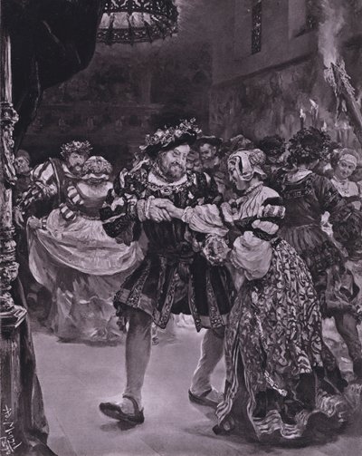 Scen från Shakespeares kung Henrik VIII (akt I, scen 4) (litho) av Adolph Friedrich Erdmann von (after) Menzel