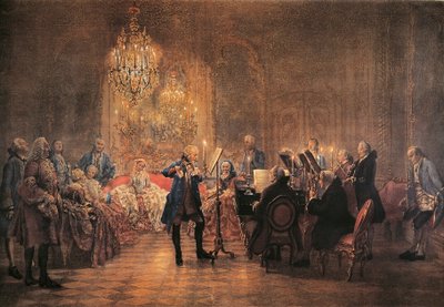 Konsert för flöjt med Fredrik den store i Sanssouci av Adolph Menzel