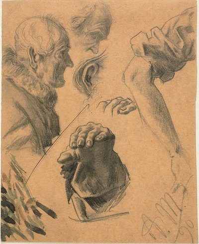 Skisser av händer, armar och huvuden av Adolph Menzel