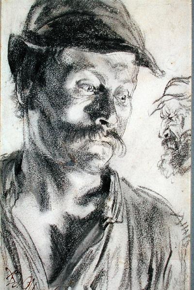 Studie för Järnhandlarna (kol på papper) av Adolph Menzel
