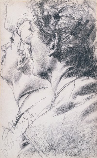 Chefen för en ung man i profil till vänster, 1884 av Adolph Menzel