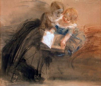 Ung kvinna med ett barn, mellan 1844 och 1850. av Adolph Menzel