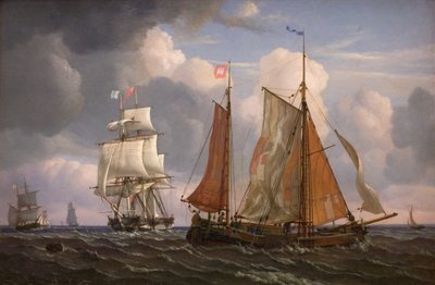 Fartyg som seglar och slår mot vinden i Öresund av Adolph Friedrich Vollmer