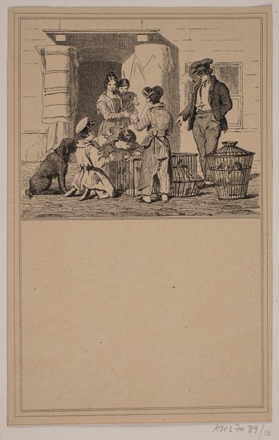 Fåglar i fångenskap. Nej. 9 i Chr. Winther och M. Rørbye, "25 bilder för små barn" av Johan Adolph Kittendorff