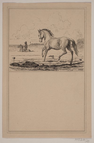 Hästen i vattnet. Nej. 22 i Chr. Winther och M. Rørbye, "25 bilder för små barn" av Johan Adolph Kittendorff