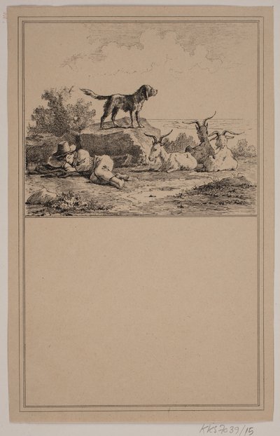 Herdepojken. Nej. 14 i Chr. Winther och M. Rørbye, "25 bilder för små barn" av Johan Adolph Kittendorff