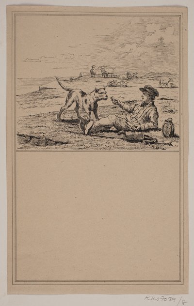 Herden och hunden. Nej. 7 i Chr. Winther och M. Rørbye, "25 bilder för små barn" av Johan Adolph Kittendorff