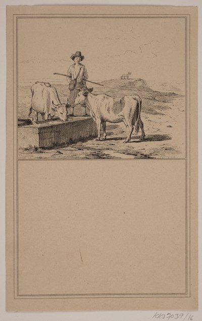 Kon vid vattning. Nej. 15 i Chr. Winther och M. Rørbye, "25 bilder för små barn" av Johan Adolph Kittendorff