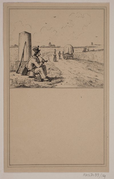 Soldaten på vandring. Nej. 13 i Chr. Winther och M. Rørbye, "25 bilder för små barn" av Johan Adolph Kittendorff