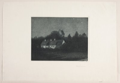 Månbelyst kväll i byn Borup av Adolph Larsen