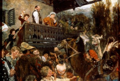En resande cirkus Cameleers i Partenkirchen, 1884. av Adolph Menzel