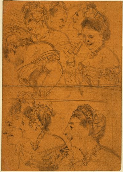 Acht Skizzen von Theaterbesucherinnen av Adolph Menzel