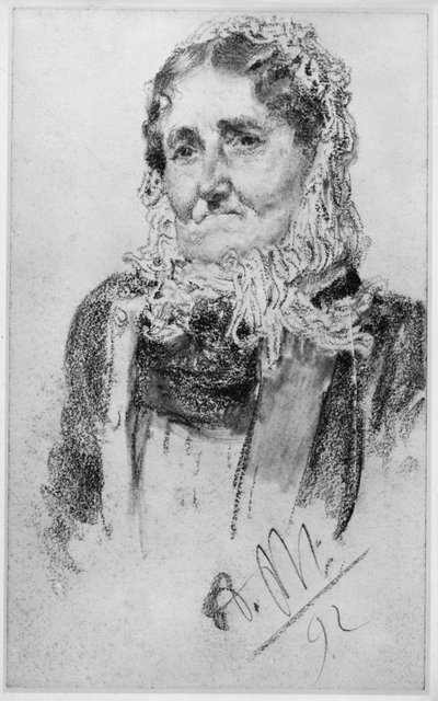 Äldre kvinna med en huvudduk av ull av Adolph Menzel