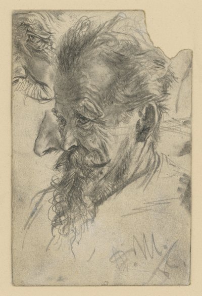 Äldre manligt huvud med knäppskägg samt detaljer av Adolph Menzel