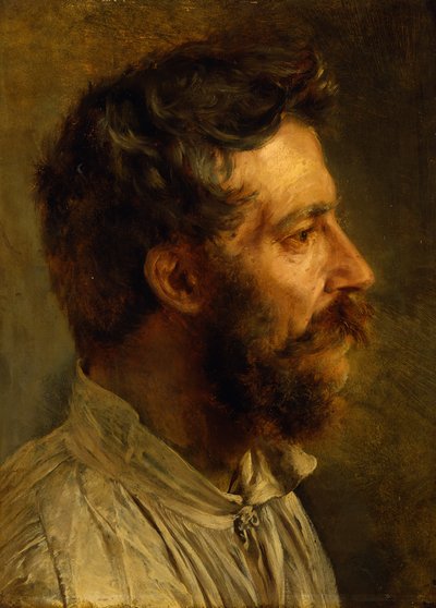 En skäggig arbetares huvud i profil av Adolph Menzel