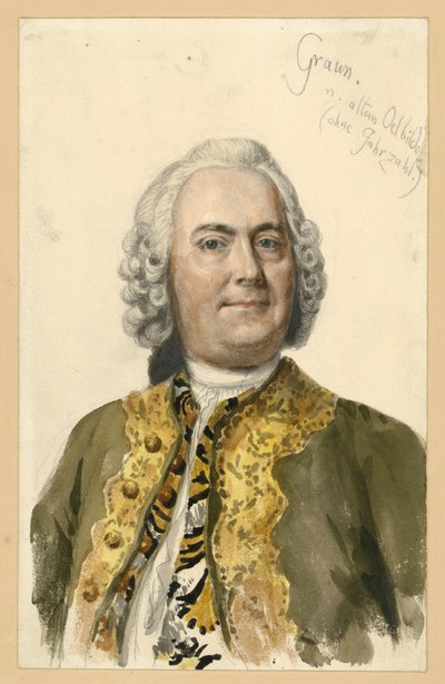 Porträtt av Carl Heinrich Graun, hovkompositör under Fredrik II, bröstbild framifrån efter målningen av Andreas Möller, med anteckningar av Adolph Menzel