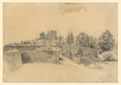 Utsikt över Marburg och Lahnbron av Adolph Menzel