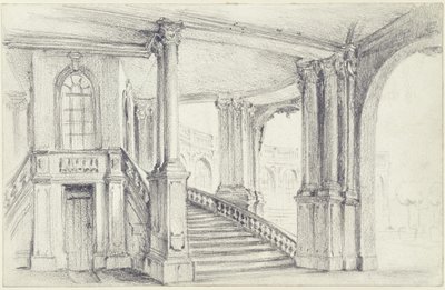 Utsikt genom stadspaviljongen mot den sydöstra arkadgalleriet i Zwinger i Dresden av Adolph Menzel