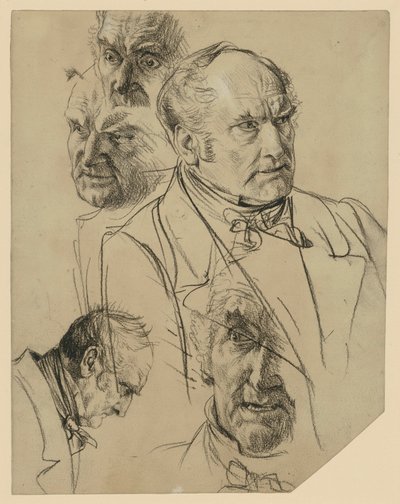 Bröstbild av en äldre man, vänd åt höger, fyra huvudstudier av Adolph Menzel