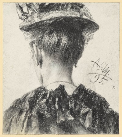 Byst av en kvinna med hatt, sedd bakifrån av Adolph Menzel
