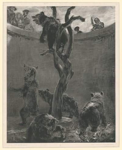 Björnburarna i Zoologiska trädgården. Blad 6 ur: Experiment med pensel och skrapjärn, häfte 1 av Adolph Menzel