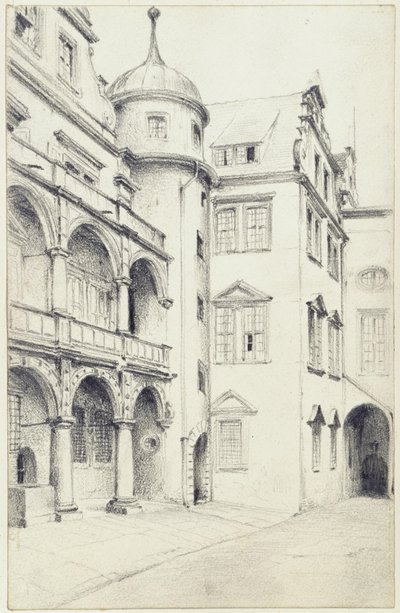 Den sydvästra hörnan av den lilla slottgården i Dresden av Adolph Menzel