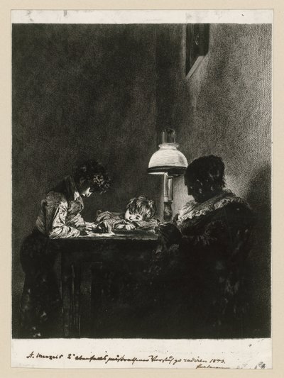 Familjen vid lampan av Adolph Menzel
