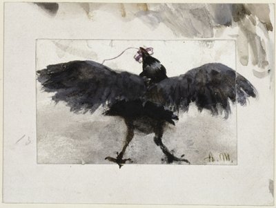 En flaxande korp med ett paket i näbben av Adolph Menzel