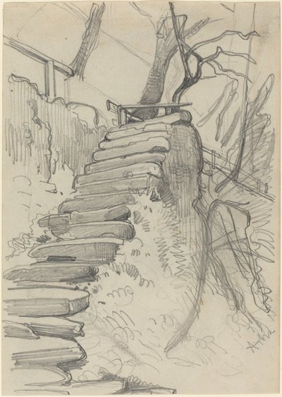 Stentrappa i en trädgård av Adolph Menzel