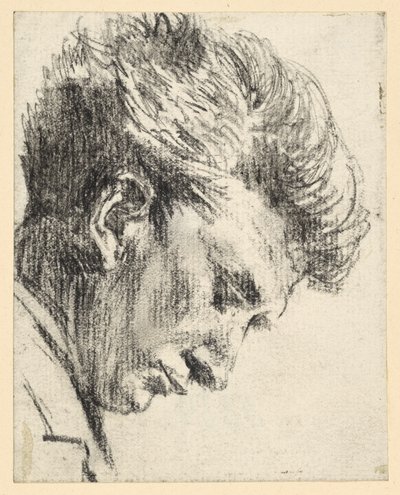 Ansiktsprofil av en man som tittar nedåt av Adolph Menzel