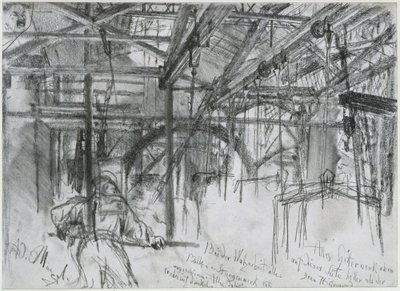 Hallen i valsverket i Königshütte. Studie om ”Järnvalsverket. Moderna cykloper” av Adolph Menzel
