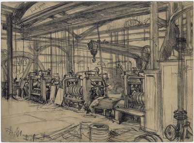 Hallen i valsverket i Königshütte. Studie om ”Järnvalsverket. Moderna cykloper” av Adolph Menzel