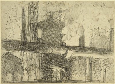 Högugn, skorstenar, rörledning i Königshütte av Adolph Menzel