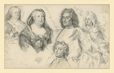 Drottning Sofia Dorothea av Preussen, kejsarinnan Elisabet av Ryssland, kung August II av Polen, kung August III av Polen, Ludvig XV av Frankrike av Adolph Menzel