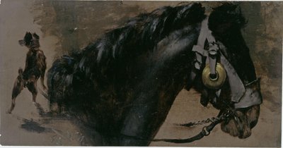 Hästhuvud och hund av Adolph Menzel