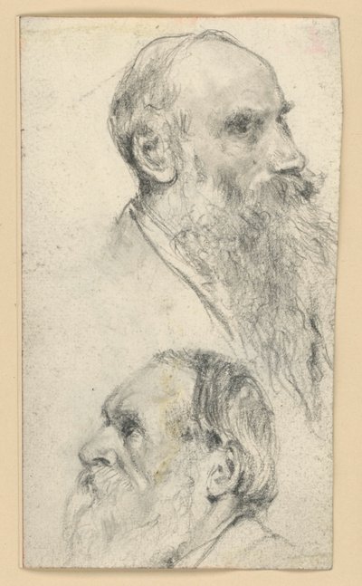 Huvudet på en äldre, skäggig man, vänd åt höger och åt vänster av Adolph Menzel