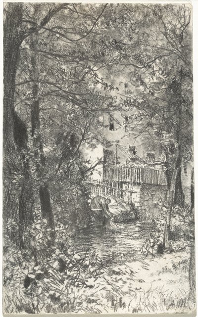 Landskap med en tvättkvinna av Adolph Menzel