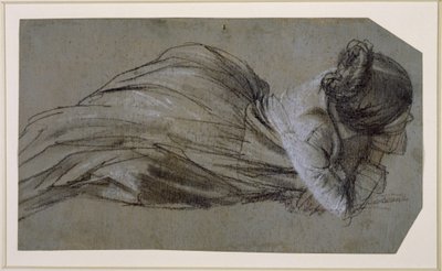 Liggande kvinnlig figur med armen stödd åt höger (Menzels syster Emilie) av Adolph Menzel