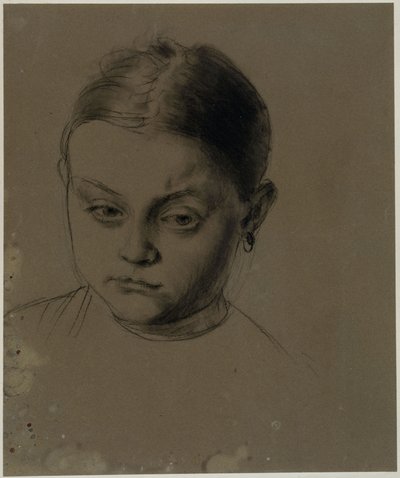 Flickans huvud sett framifrån, med huvudet lätt böjt, örhänge av Adolph Menzel