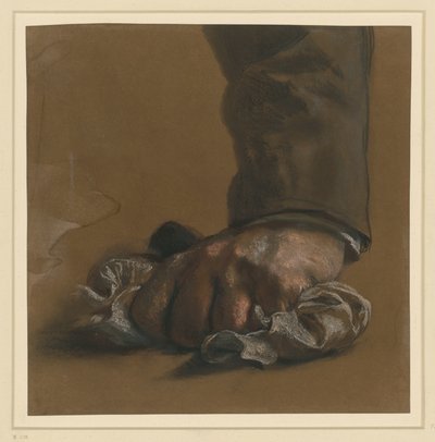 Studie av en mans hand och ärm. Handen håller i en duk av Adolph Menzel