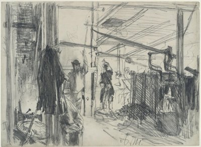 Maskinrummet i valsverket. Studie om ”Järnvalsverket. Moderna cykloper” av Adolph Menzel