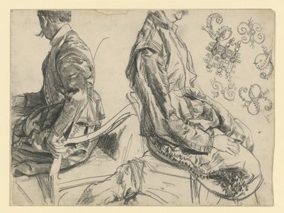 Modell i kurfursten Johann Georg I av Sachsens festdräkt, visad ur två vinklar, Historiska museet, Dresden av Adolph Menzel