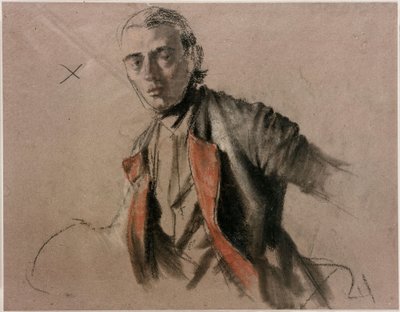 Modellstudie (Richard Menzel) som general von Stille för målningen ”Fredrik den stores rundabordssamtal i Sanssouci” av Adolph Menzel