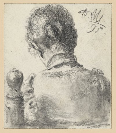 En kvinna sedd bakifrån när hon sitter på en stol av Adolph Menzel
